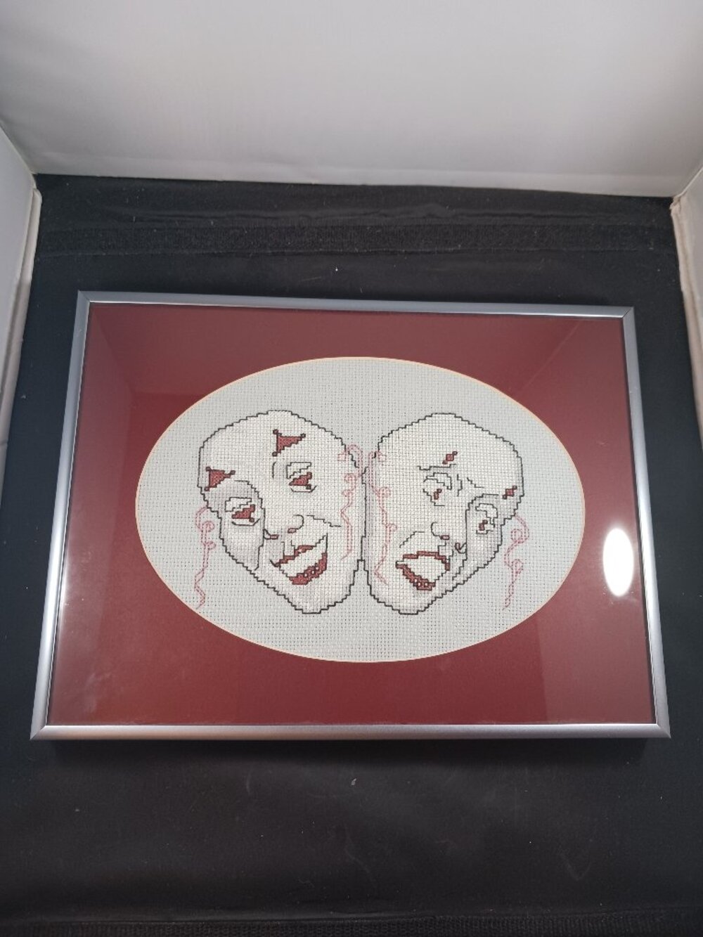 Vintage 80's Needlepoint Cross Stitched Clown Professionally Framed